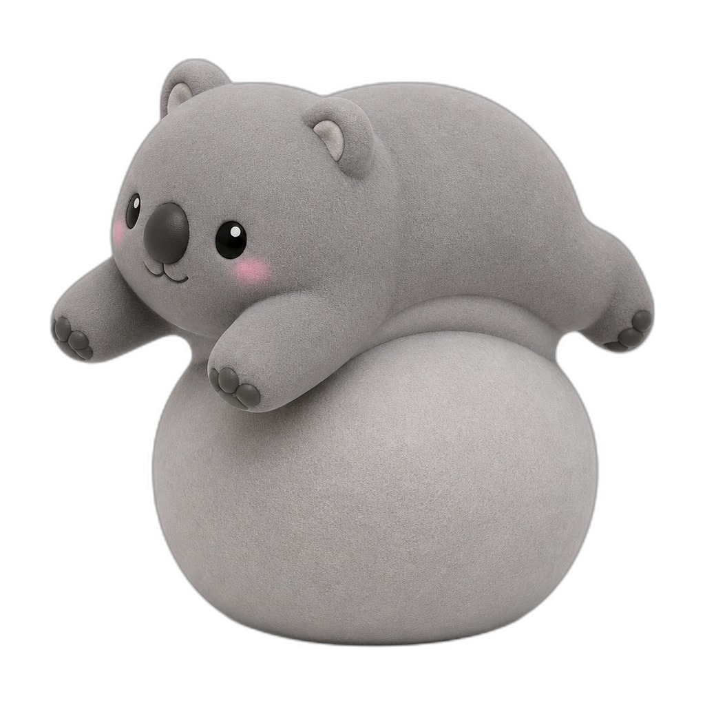 Smudge — Meet Smudge — a rounded squishy grey all with ears over a grey round.