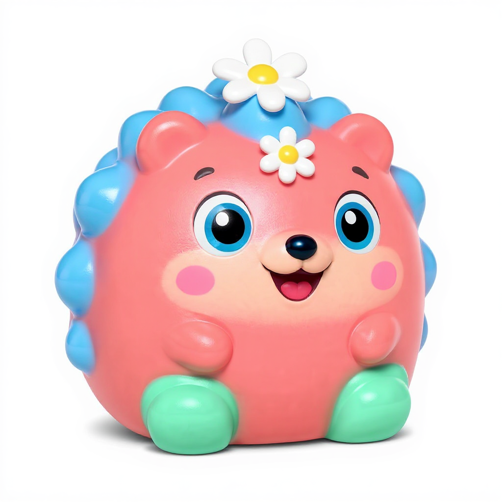 Pinky Prickles — Pinky Prickles is a squishy coral hedgehog with soft spikes, mint boots, and a sweet white daisy on top.