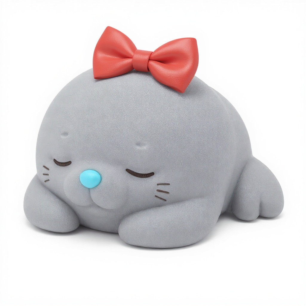 Pebble — Pebble is a cuddly grey seal with a cute blue nose and a tiny red bow!