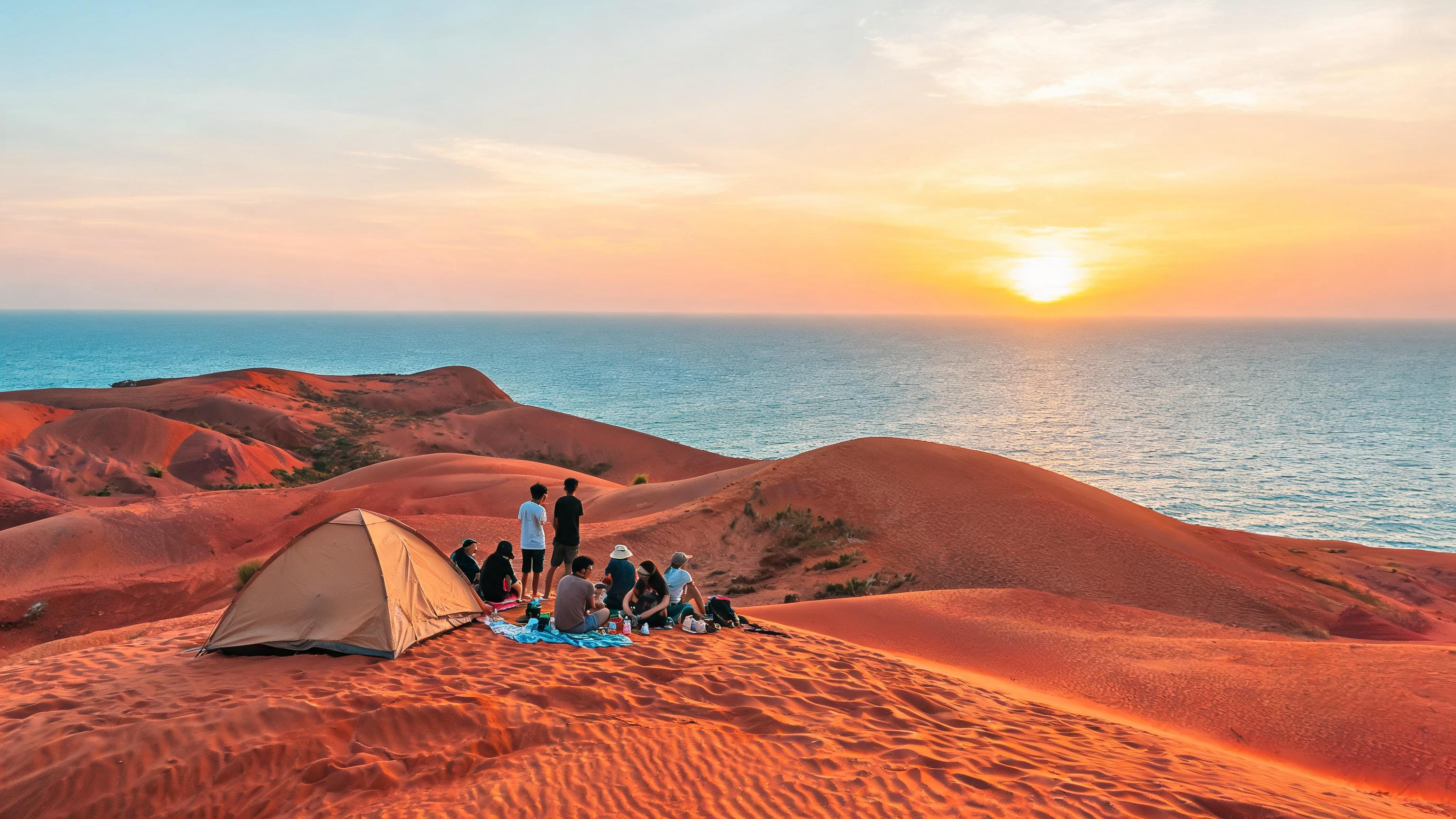 Cắm trại cồn cát Phan Thiết Mũi Né - đồi cát đỏ và biển xanh — ProCamping.vn