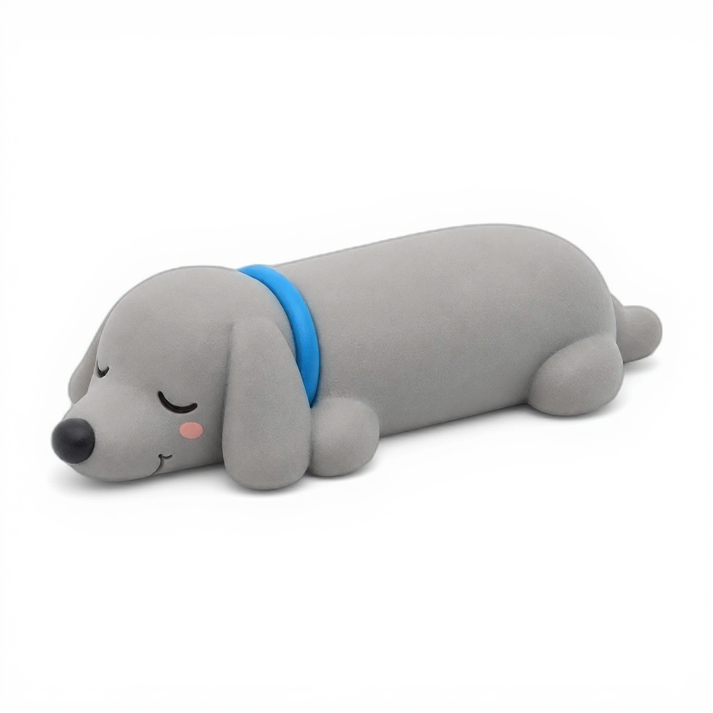 Slinky — Slinky is a soft, rounded grey clay squishy with a cheerful blue collar—perfect for cuddly, colorful fun!
