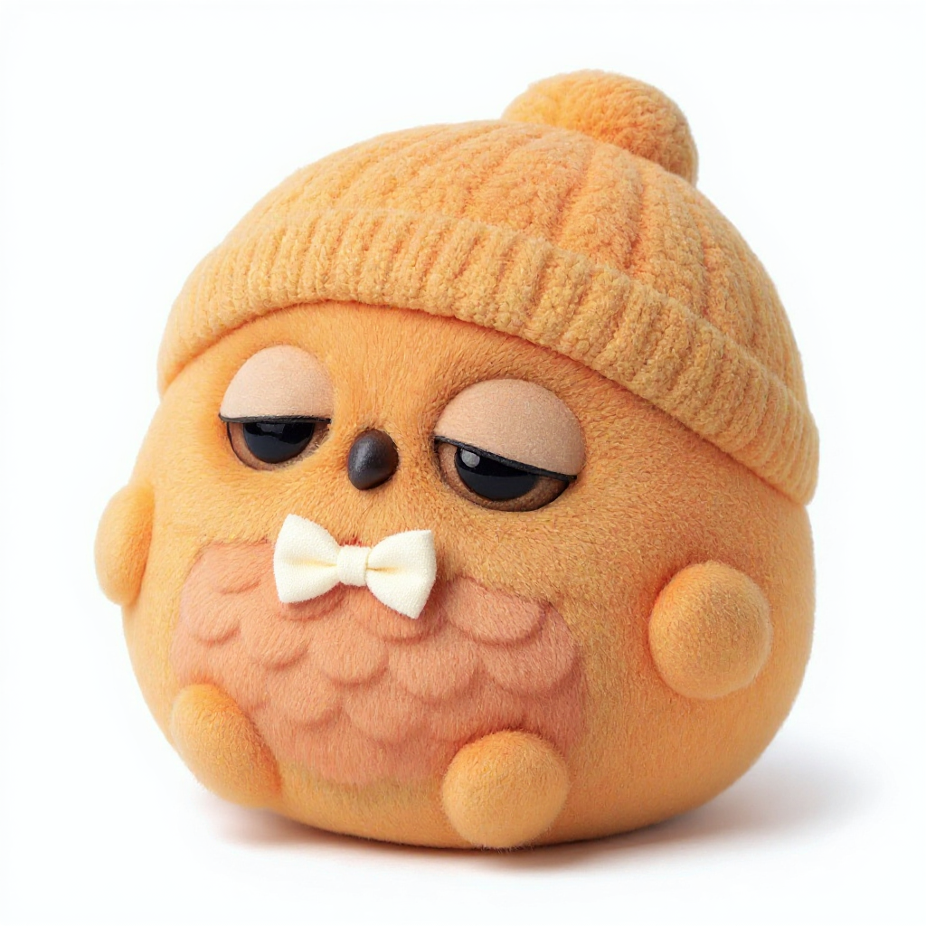 Snooze Owlet — Snooze Owlet is a huggable tangerine-orange squishy with sleepy eyes and a sweet cream bow on its chest.
