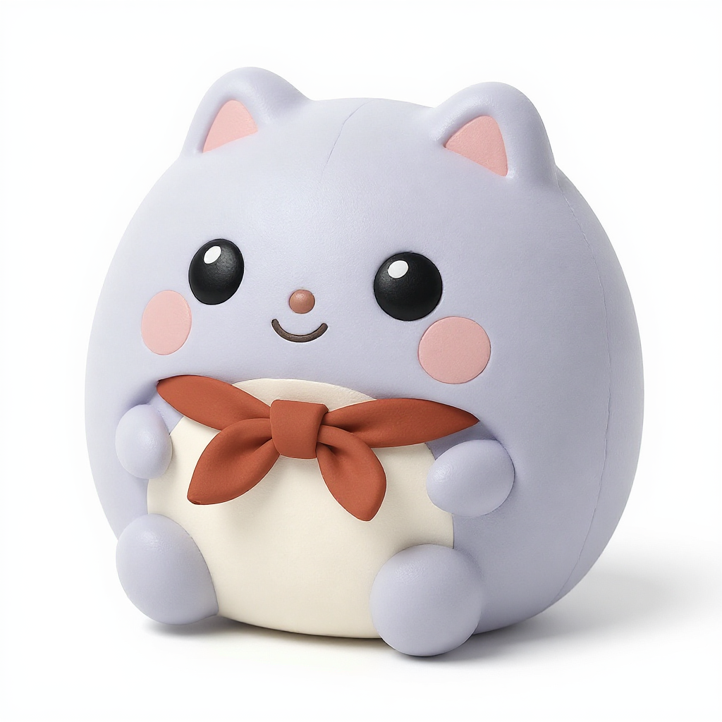 Cloudpuff — Cloudpuff is a soft, rounded squishy toy with a cozy cherry-red scarf, perfect for gentle hugs.