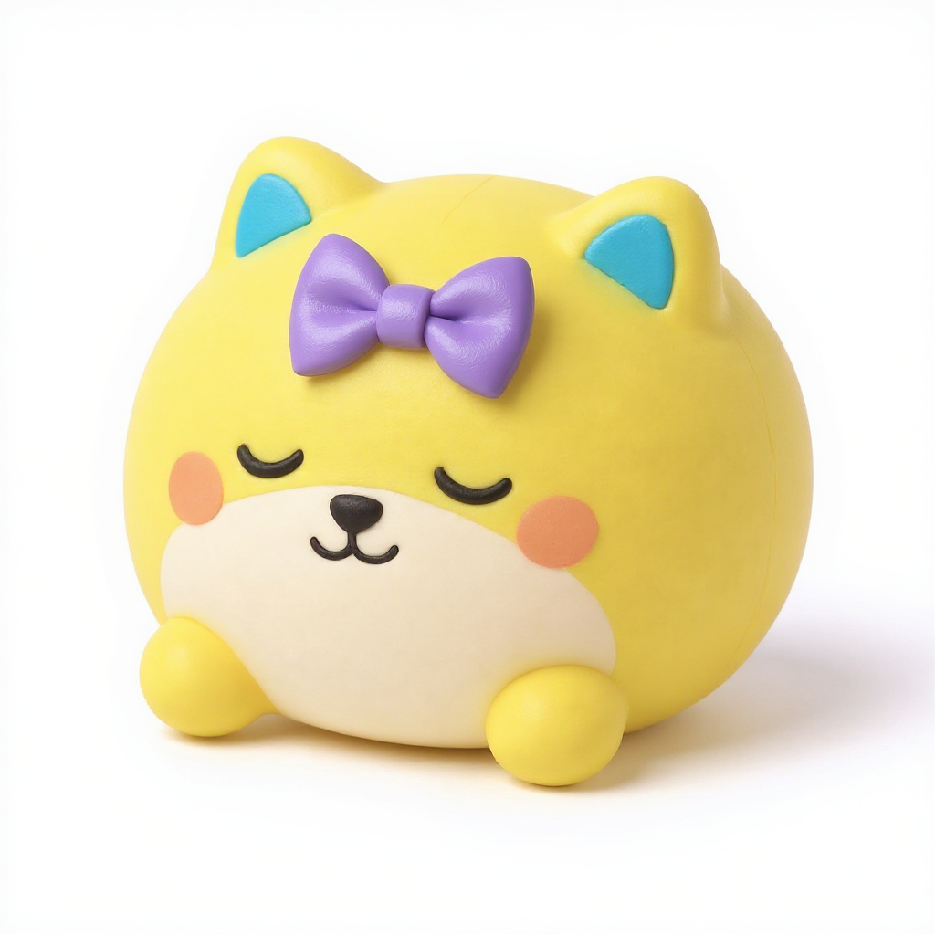Sleepy Sol — Sleepy Sol is a rounded squishy friend with bright blue ears and a sweet purple bow.