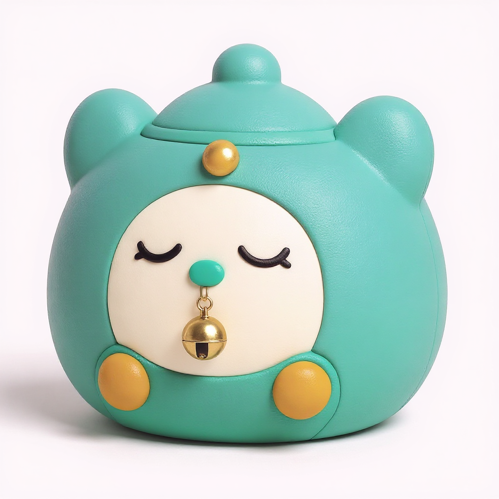 Snoozemint — Snoozemint is a cuddly bedtime squish with a cozy teal hat and a tiny golden bell on a ribbon.