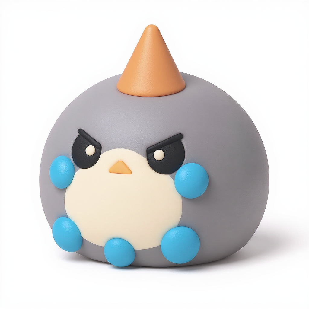 Frownboulder — Frownboulder is a grumpy blue squishy with cute spots and a tiny orange party hat for fun!