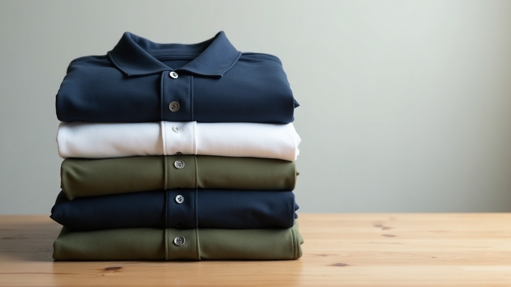 Polo básico hombre color sólido apilado en colores neutros