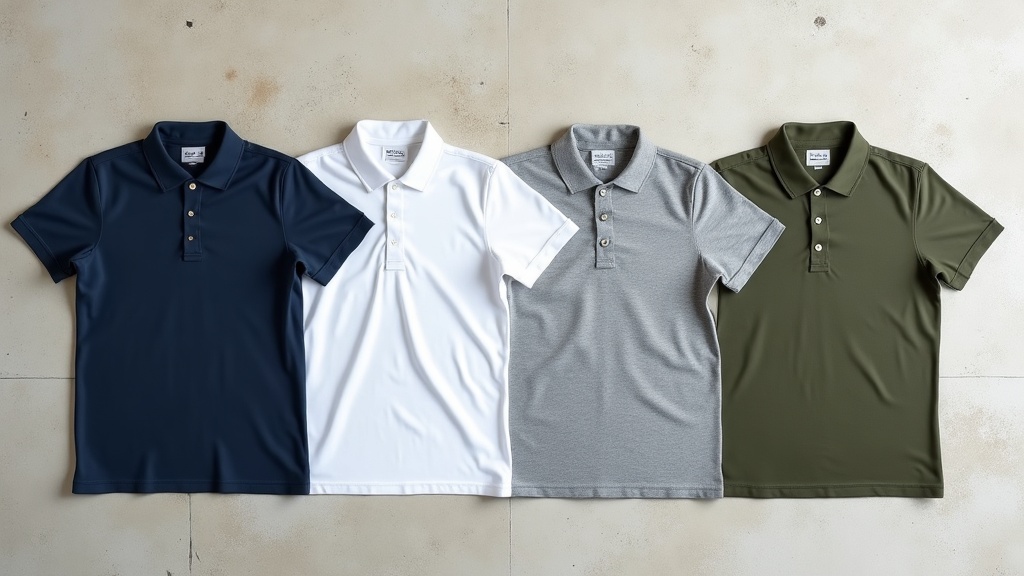 Cuatro polos de color sólido en tonos básicos sobre superficie clara