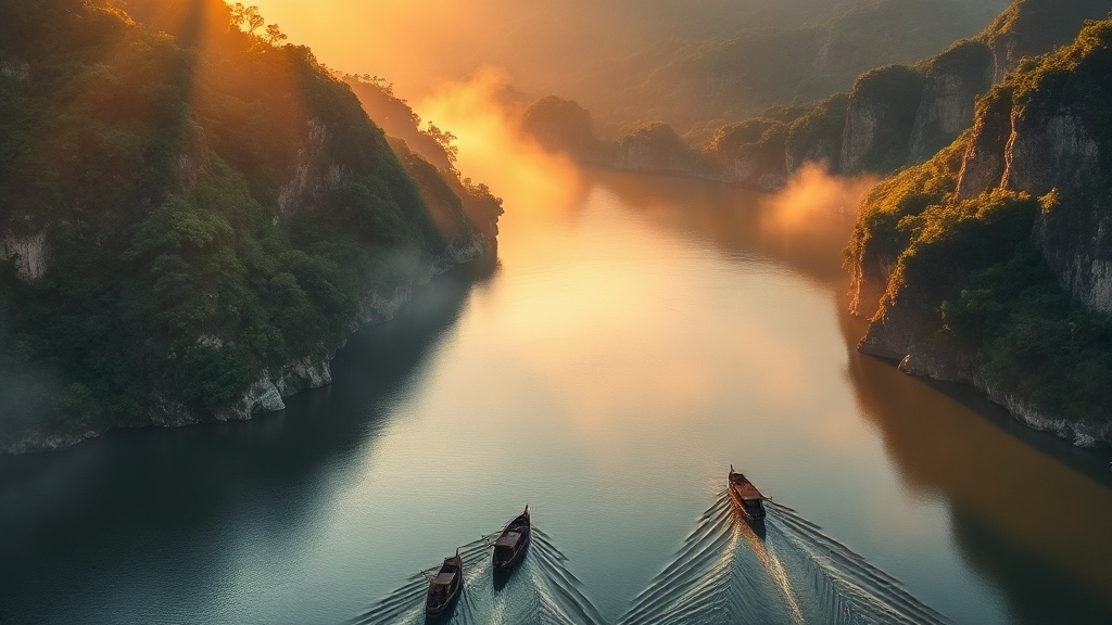 Confluent des rivières Min, Qingyi et Dadu à Leshan, Sichuan, berceau du Grand Bouddha