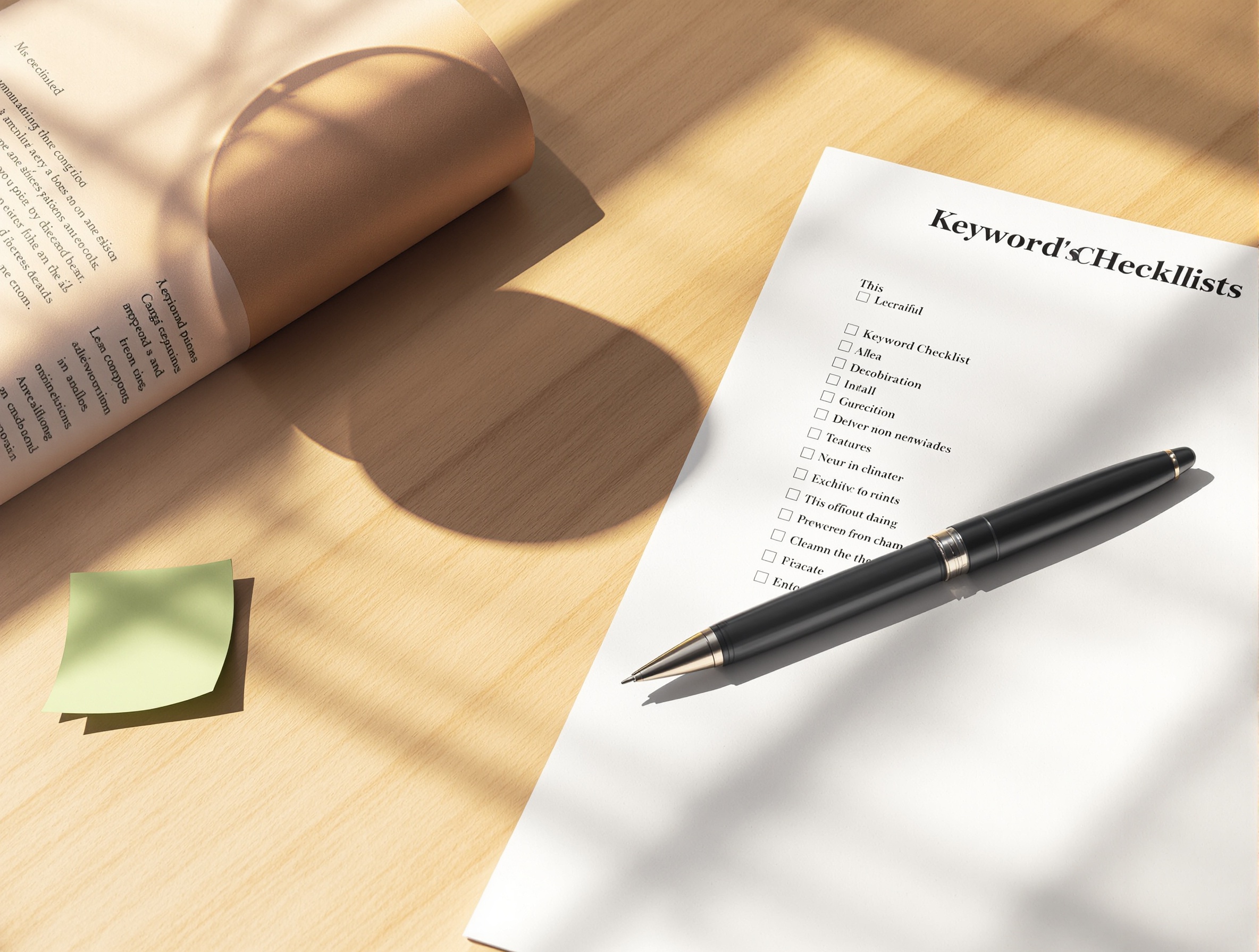Desk with pen and checklist