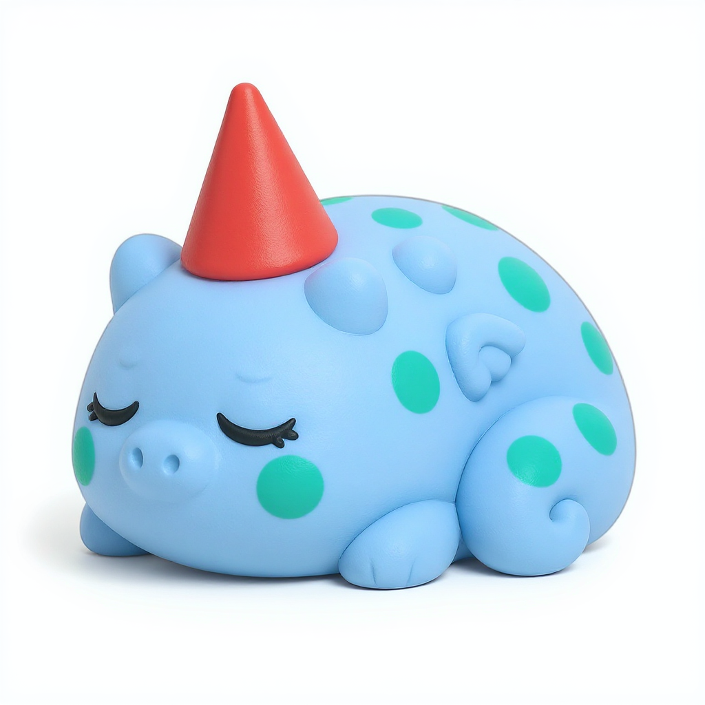 Bluebelle — Bluebelle is a cuddly blue dragon with wings, tails, teal dots, and an adorable little red party hat.