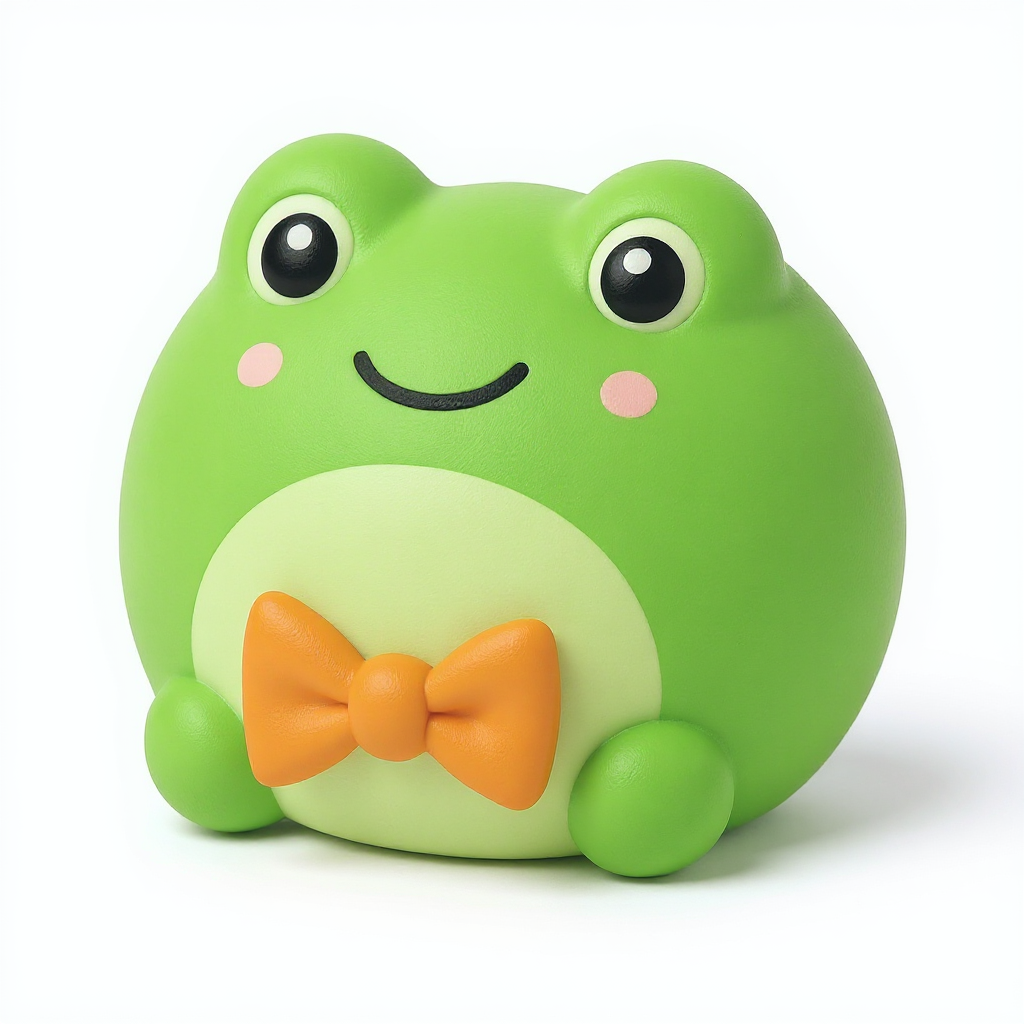 Pompom — Pompom is a soft, rounded squishy friend with a big, cheerful bow tie ready for cuddles.