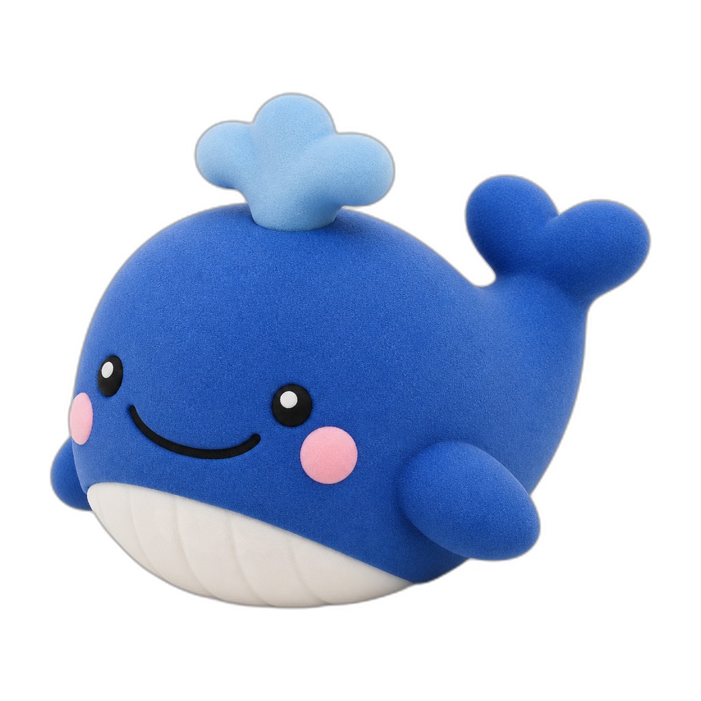 Spout Sprout — Spout Sprout is a rounded blue whale squishy with a happy smile, perfect for gentle squeezes and cuddles.