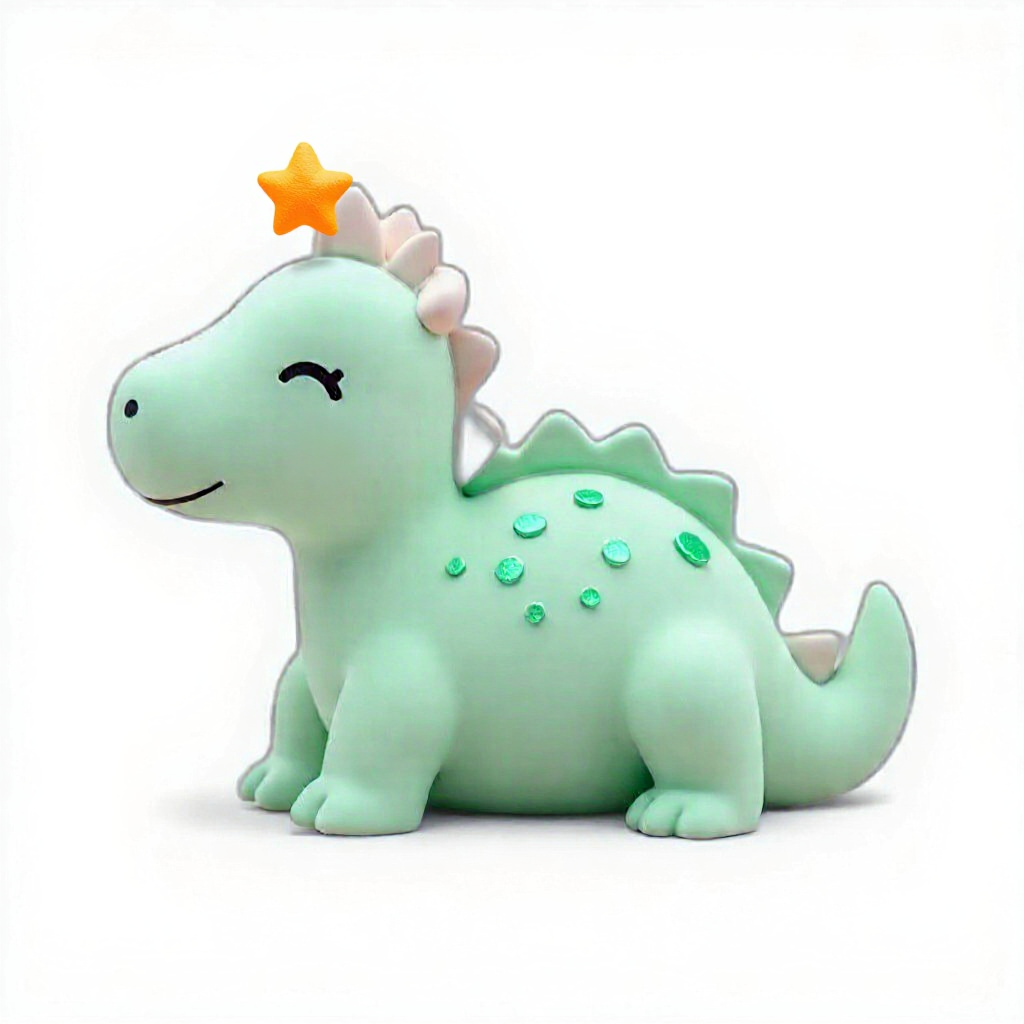 Mintsaur Snooze — Mintsaur Snooze is a huggable mint dinosaur with bright teal dots and a tiny orange star on top.