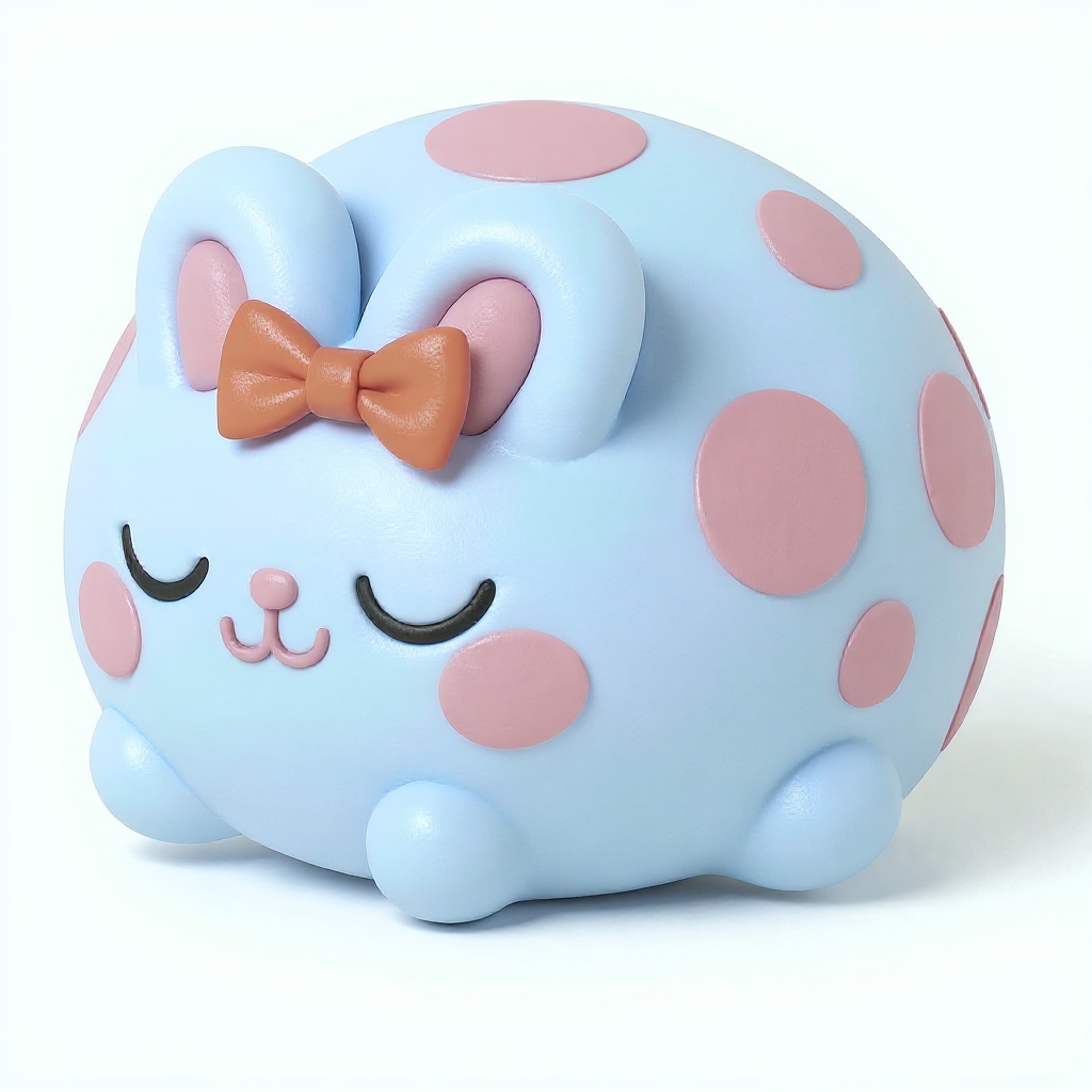 Snoozy Skyhop — Snoozy Skyhop is a huggably round blue bunny with bright teal dots and a sweet little red bow.