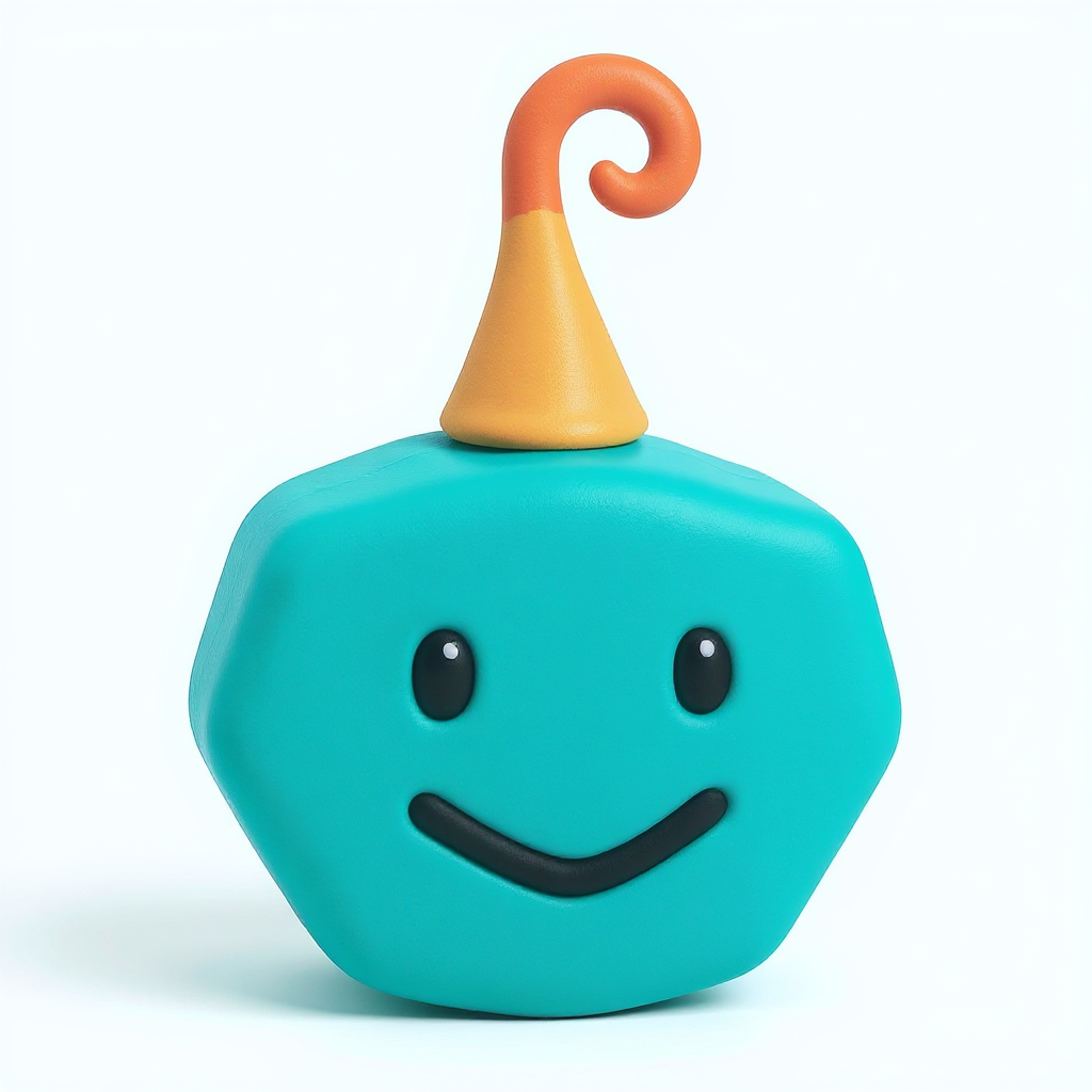 Wiggletop — Wiggletop is a huggable orange monster with one long, curly antenna and a cute tiny party hat.