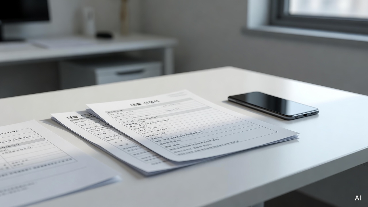 loan application documents and smartphone on a clean white desk