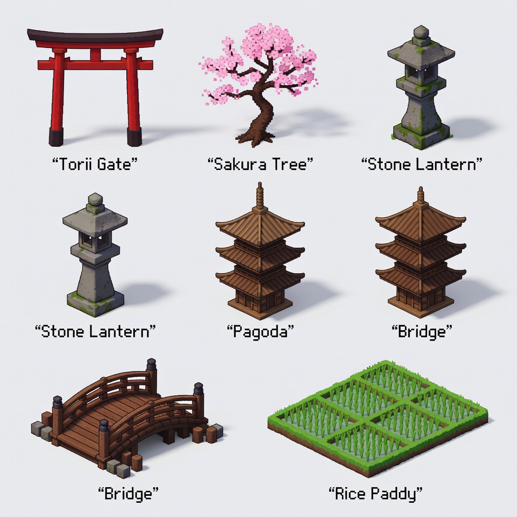 Japanese village pack: torii gate, sakura (4)