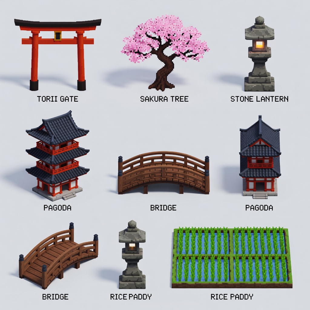 Japanese village pack: torii gate, sakura (2)