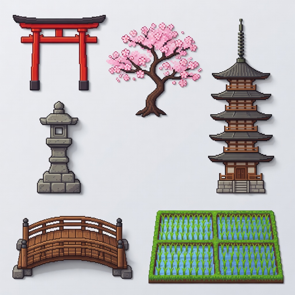 Japanese village pack: torii gate, sakura (3)