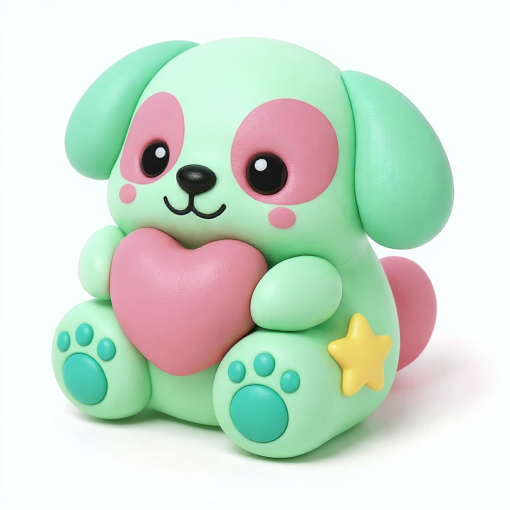 Minty Pup — Minty Pup is a rounded mint puppy with teal patches and a cheerful little yellow star.