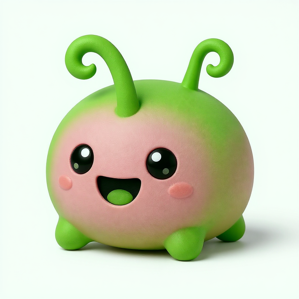 Grinny Greenbug — Grinny Greenbug is a squishy green bug-monster with one long, curly antenna ready for cuddly fun!