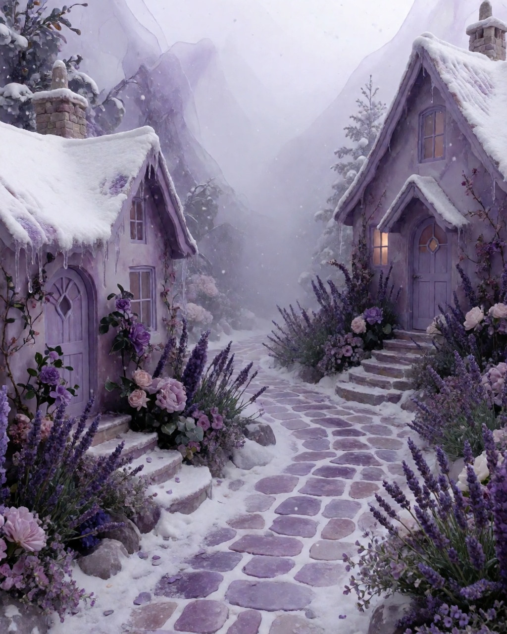 a snowy mountain village