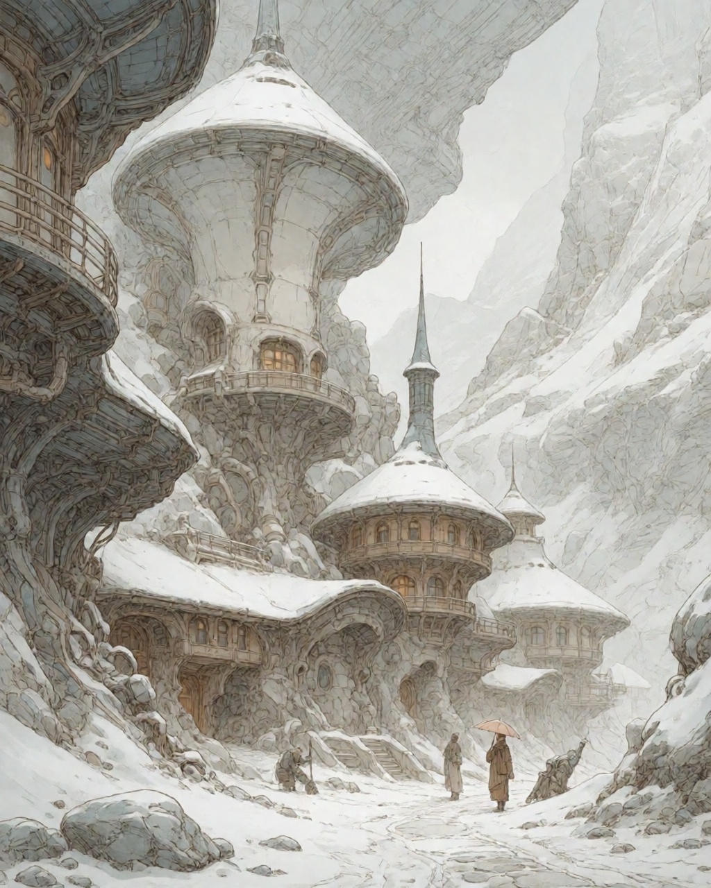 a snowy mountain village