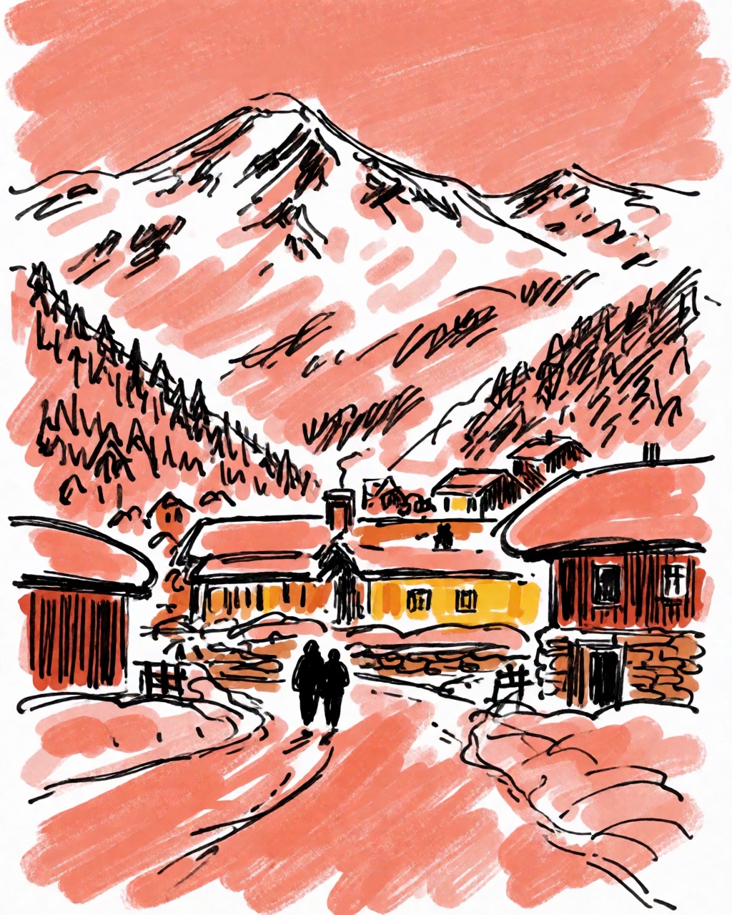 a snowy mountain village