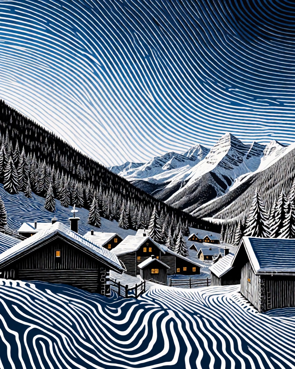 a snowy mountain village