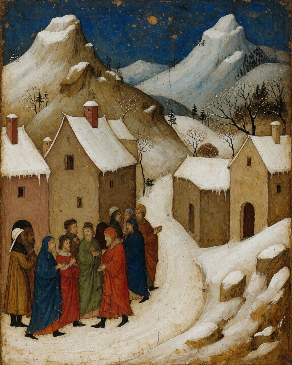 a snowy mountain village