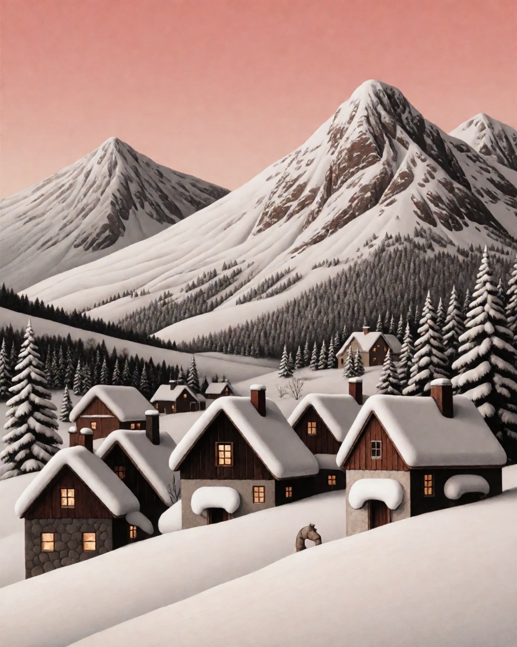 a snowy mountain village