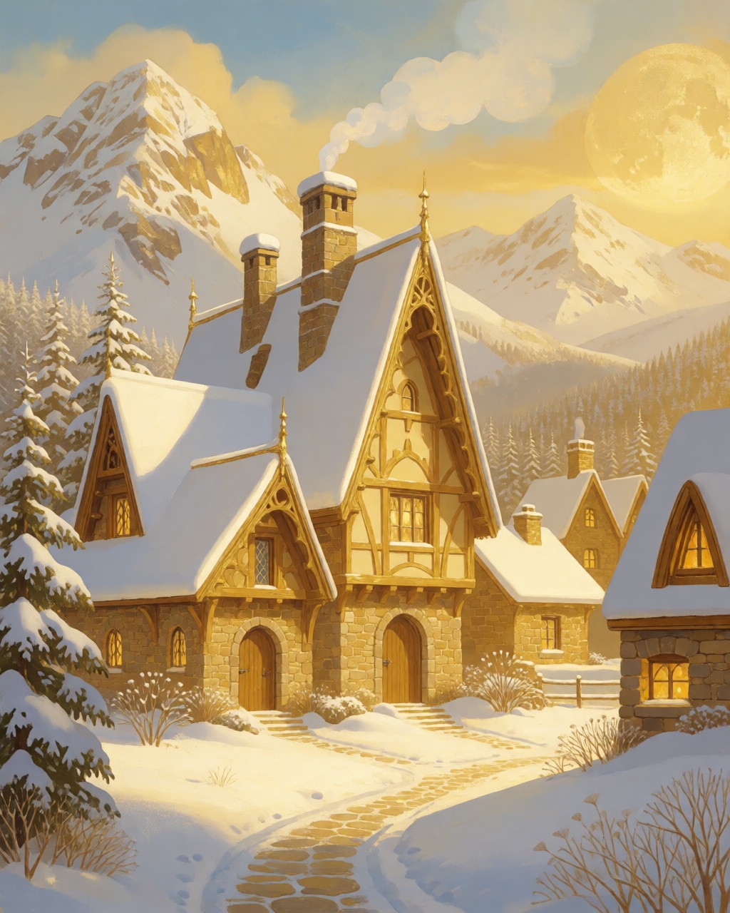 a snowy mountain village