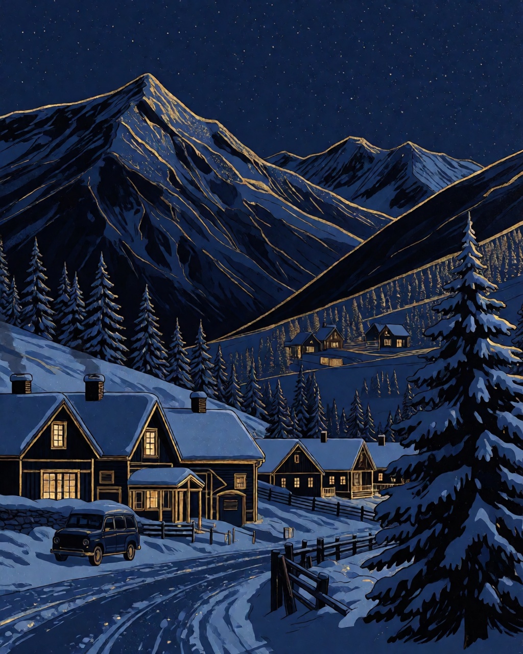 a snowy mountain village