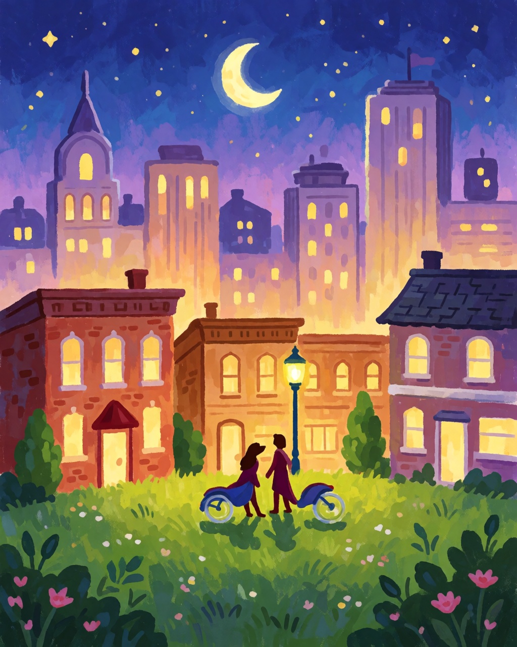 a city skyline at night