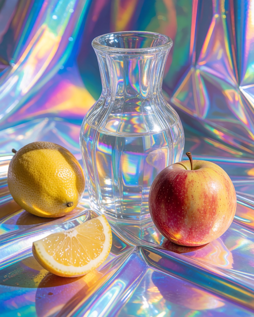 a still life of fruit and a vase