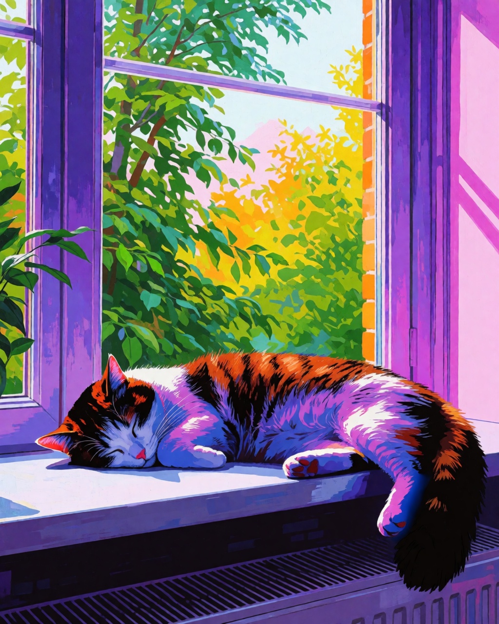 a cat asleep on a windowsill