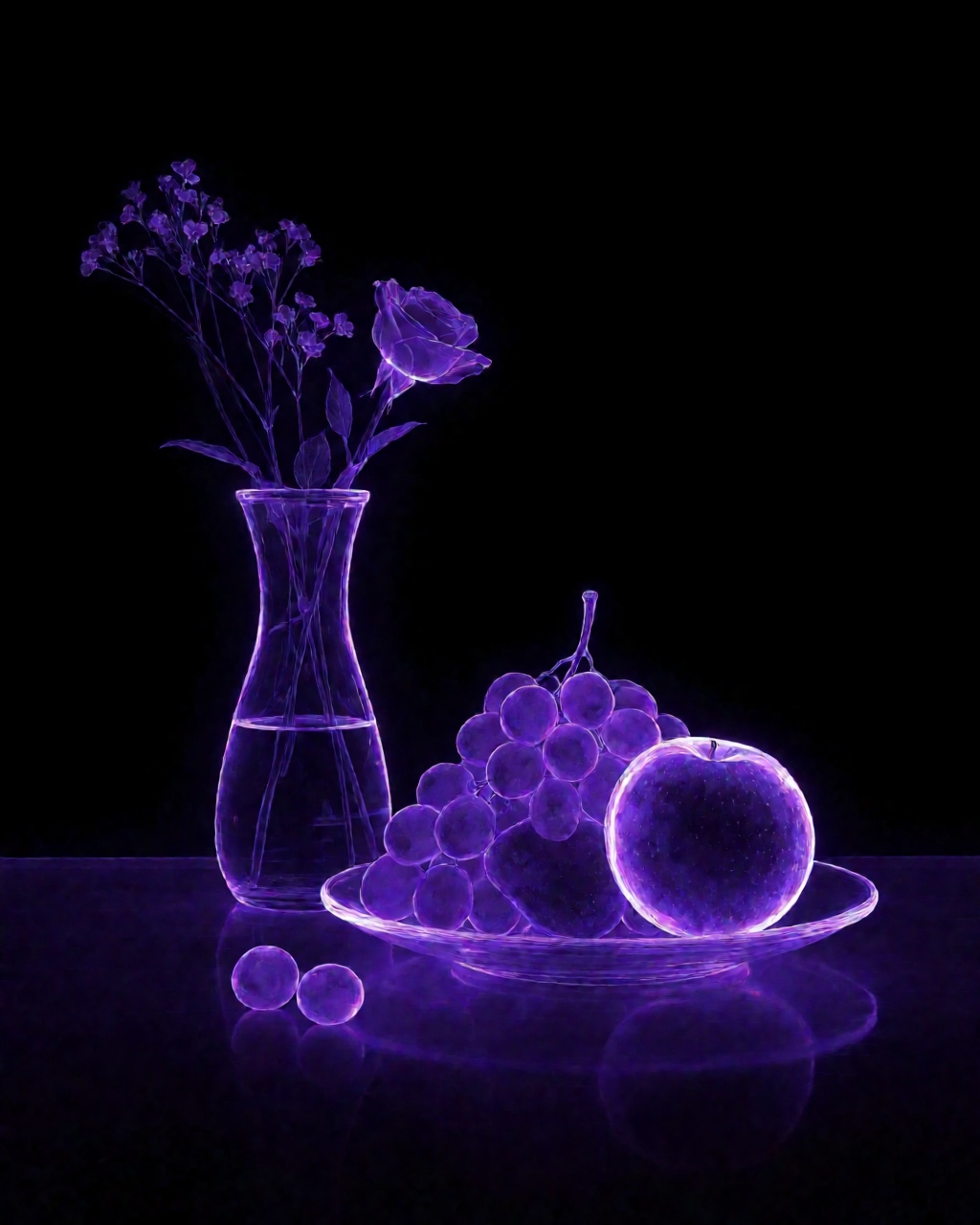 a still life of fruit and a vase