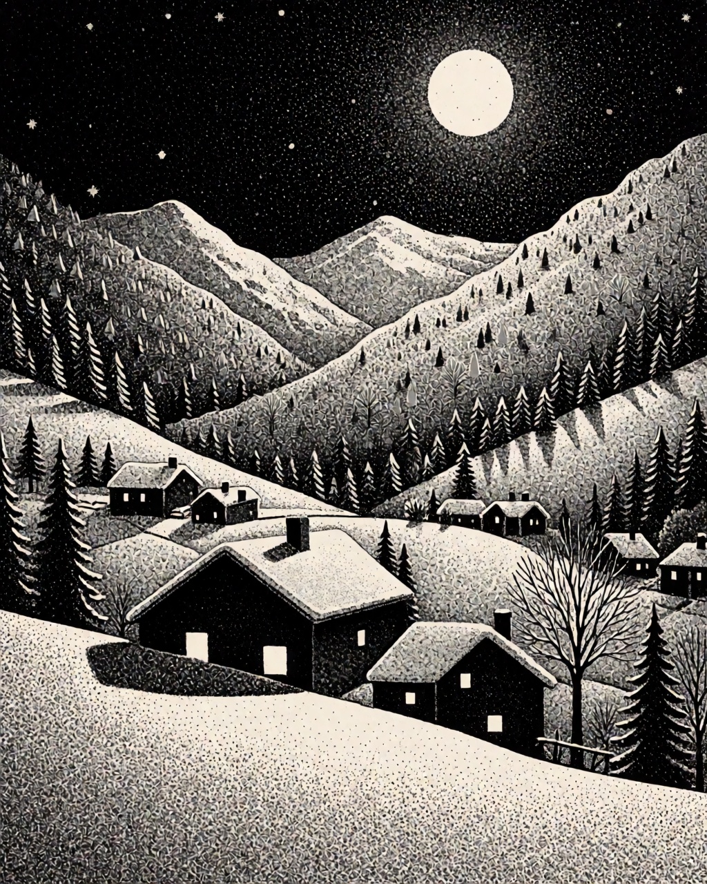 a snowy mountain village