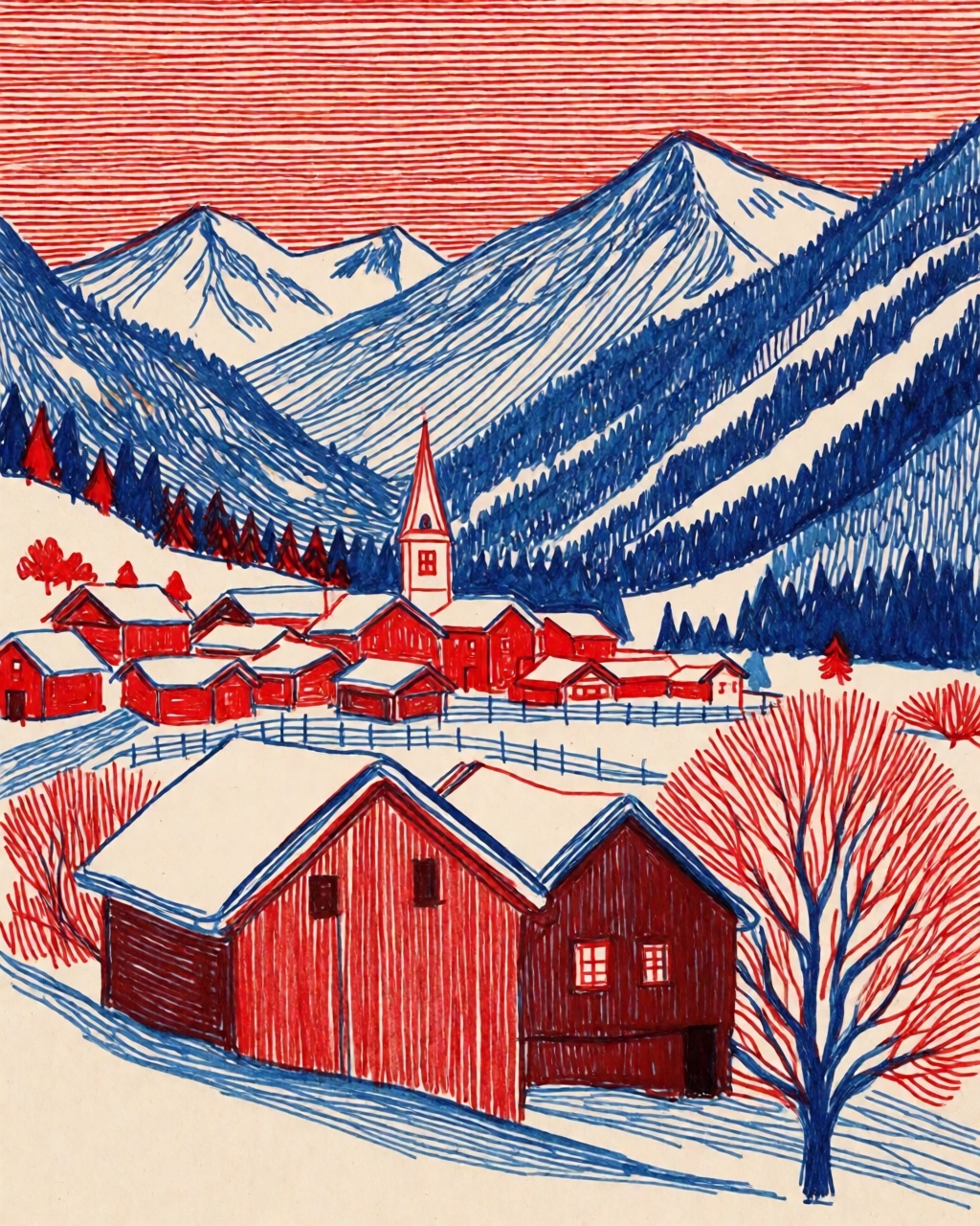 a snowy mountain village