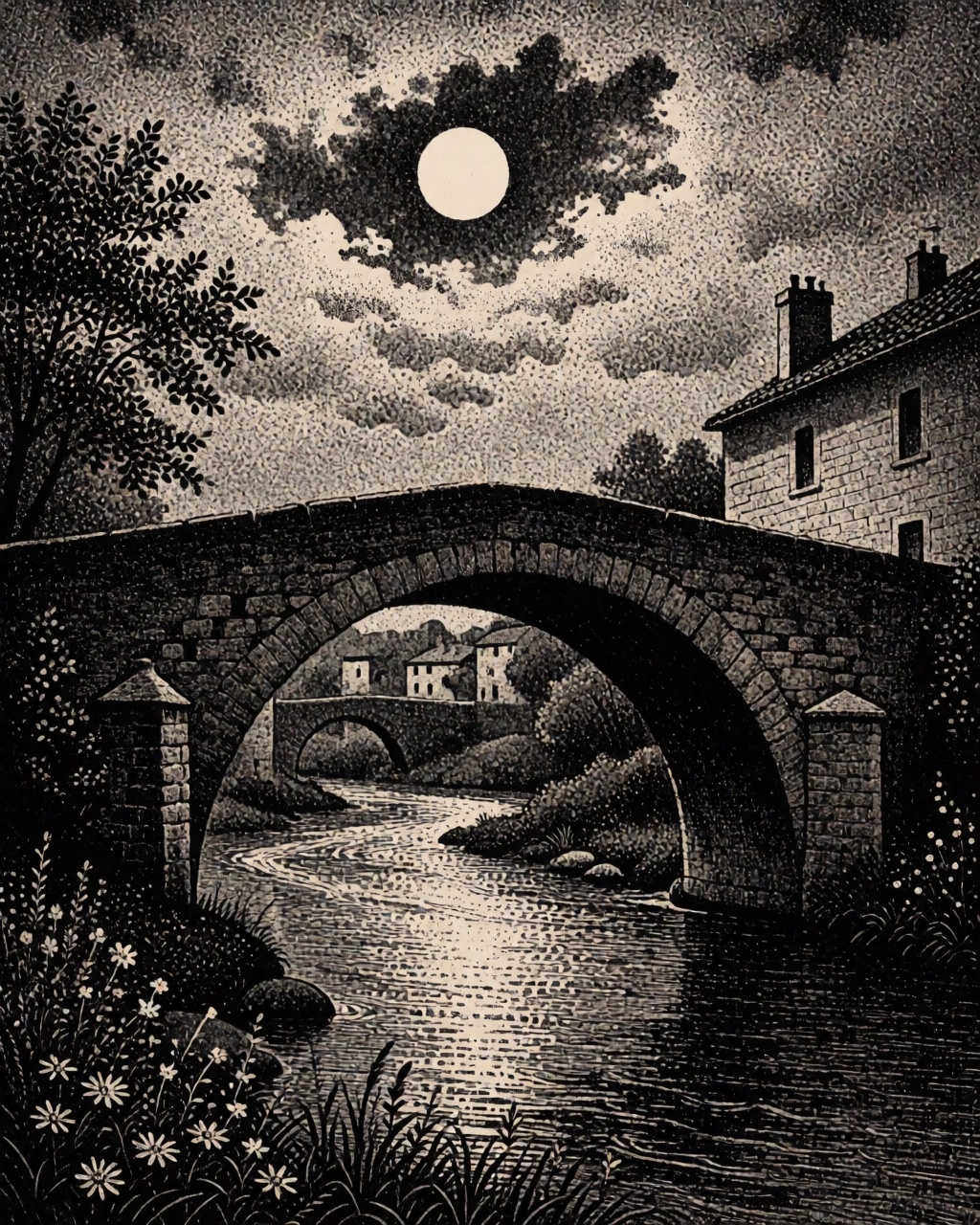 an old stone bridge over a river