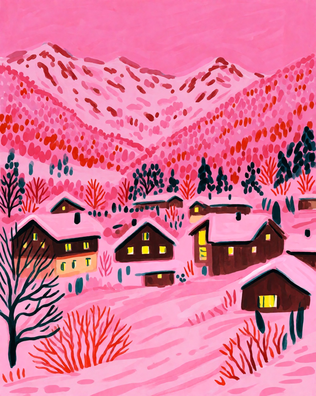 a snowy mountain village