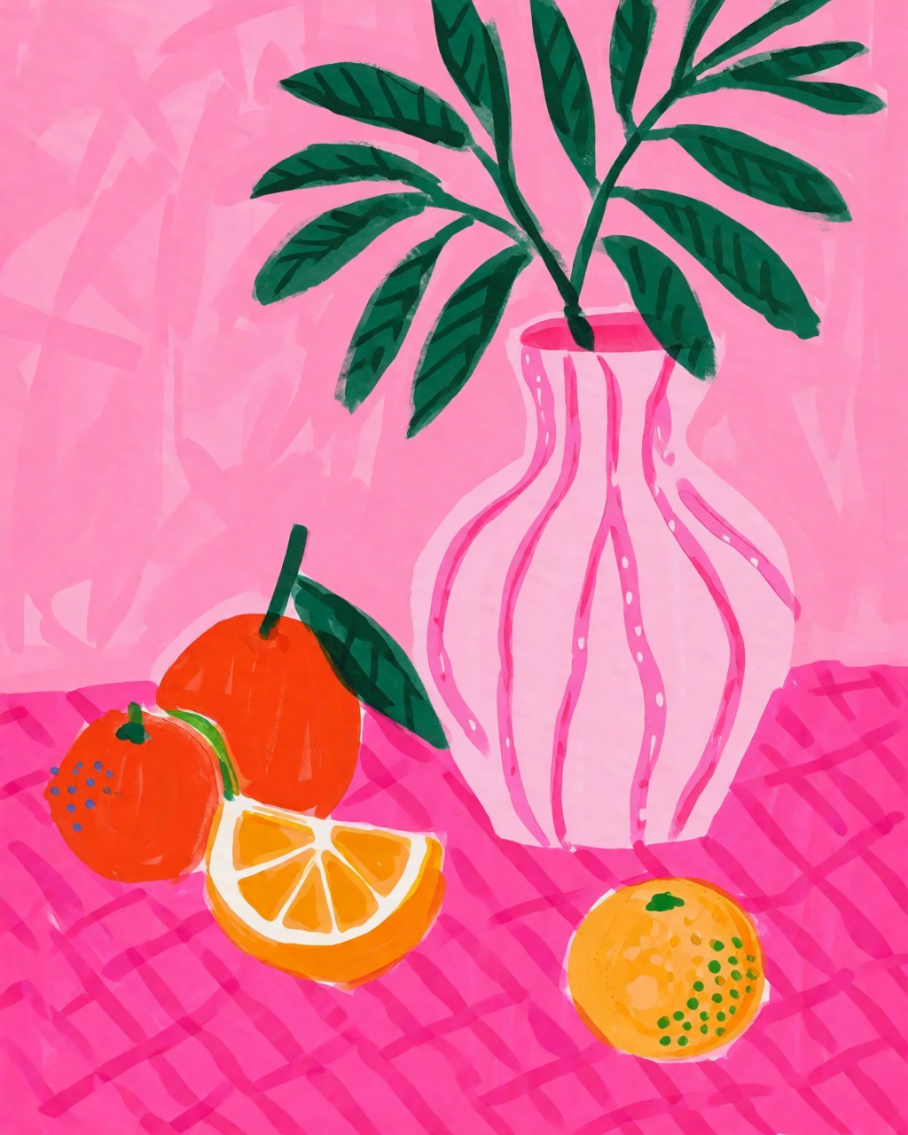 a still life of fruit and a vase