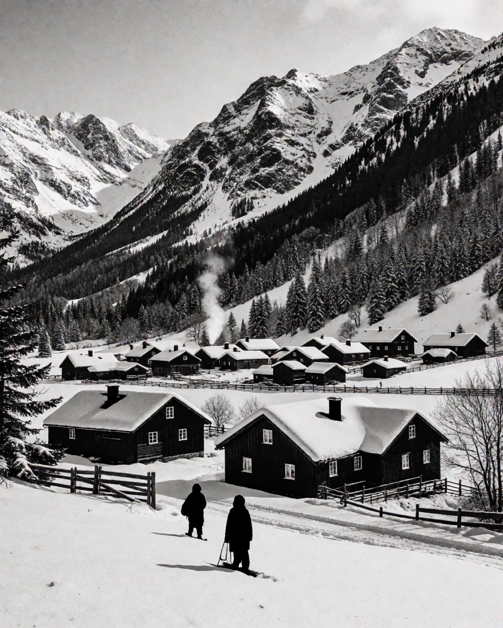 a snowy mountain village