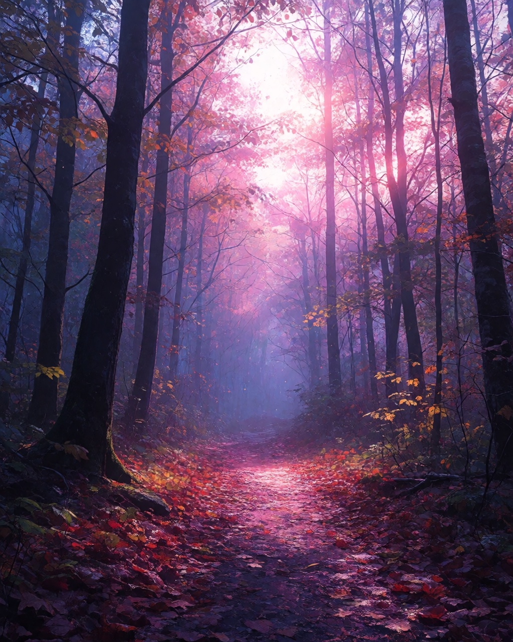 a quiet forest path in autumn
