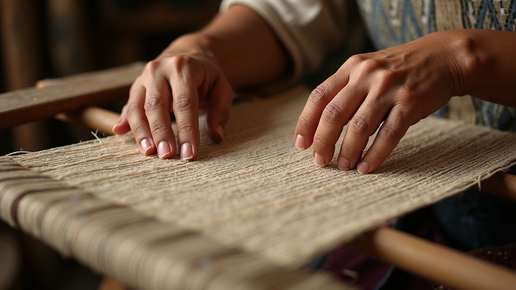 Manos de artesano tejiendo en telar de cintura en Oaxaca