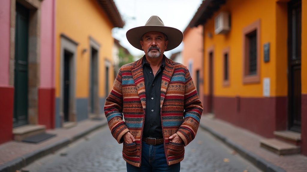Hombre con chamarra artesanal de lana de Oaxaca