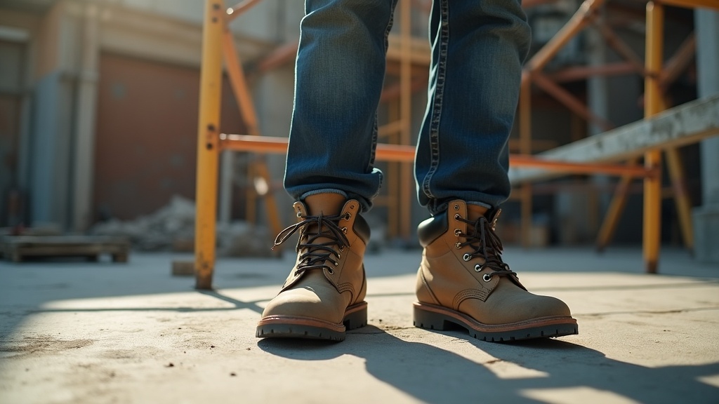 Construction worker wearing compression socks on a jobsite