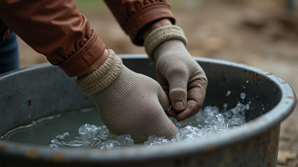 Lavado a mano de calcetines de trabajo en obra