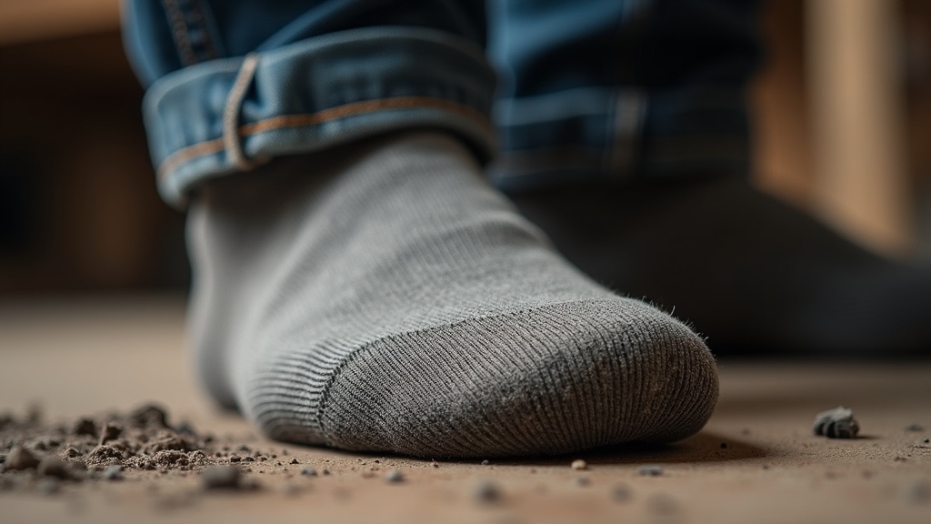 Desgaste en el talón y la puntera de un calcetín de trabajo